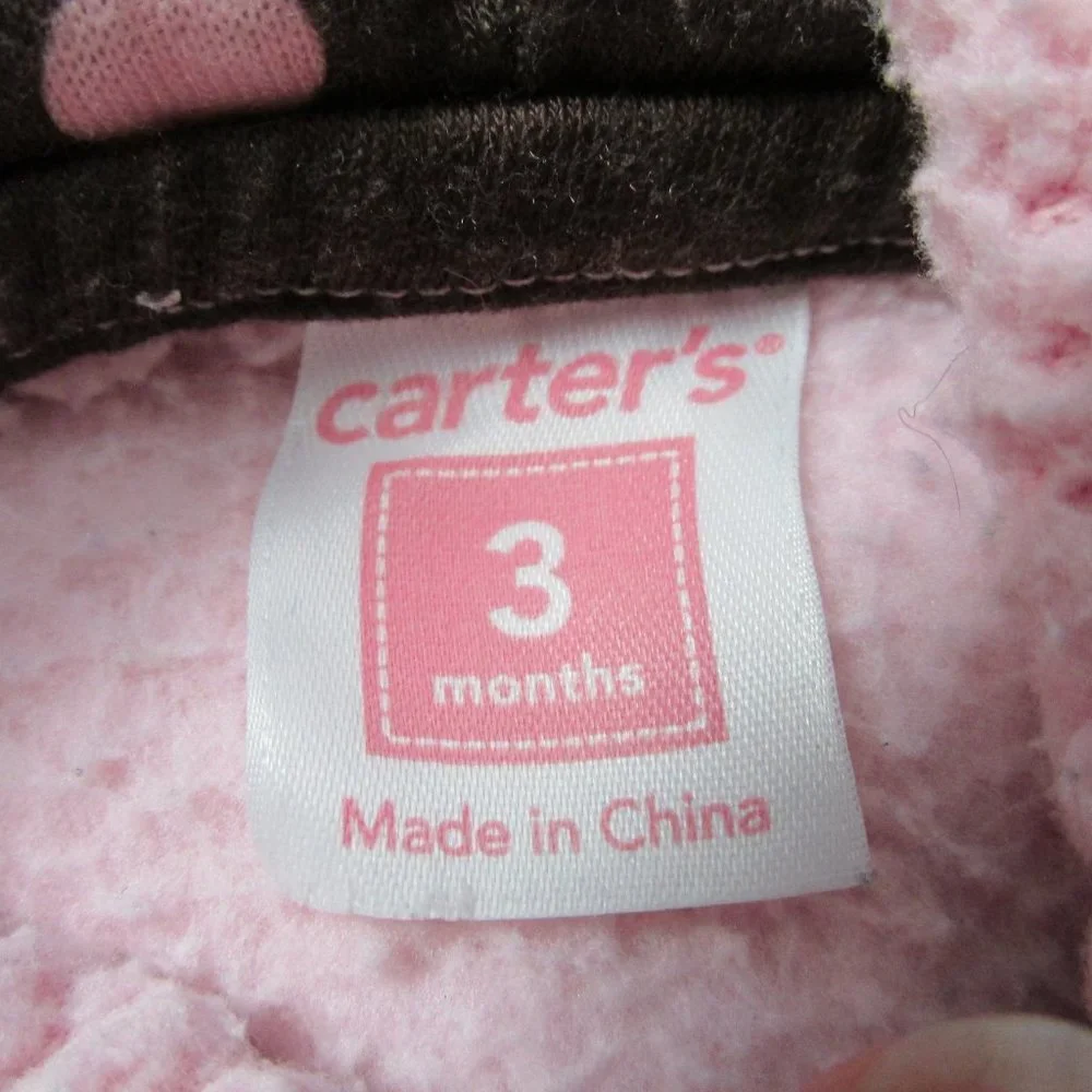 Carters Zip Front Fleece Bunting Snowsuit Infant‎ Girls Size 3M Pink Bear Winter